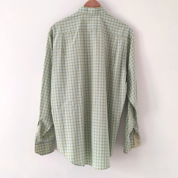 Johnston & Murphy Plaid Cotton Button Down Dress Shirt Green Yellow Medium - Picture 5 of 7